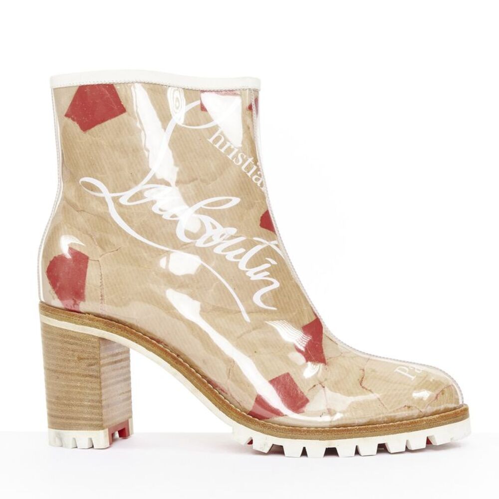 CHRISTIAN LOUBOUTIN Loubikraft Loubi kraft paper PVC block heel boots EU37.5